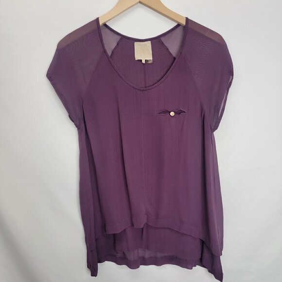 Plum Purple Sheer Cap Sleeve Multiple layer Blouse - Picture 9 of 15